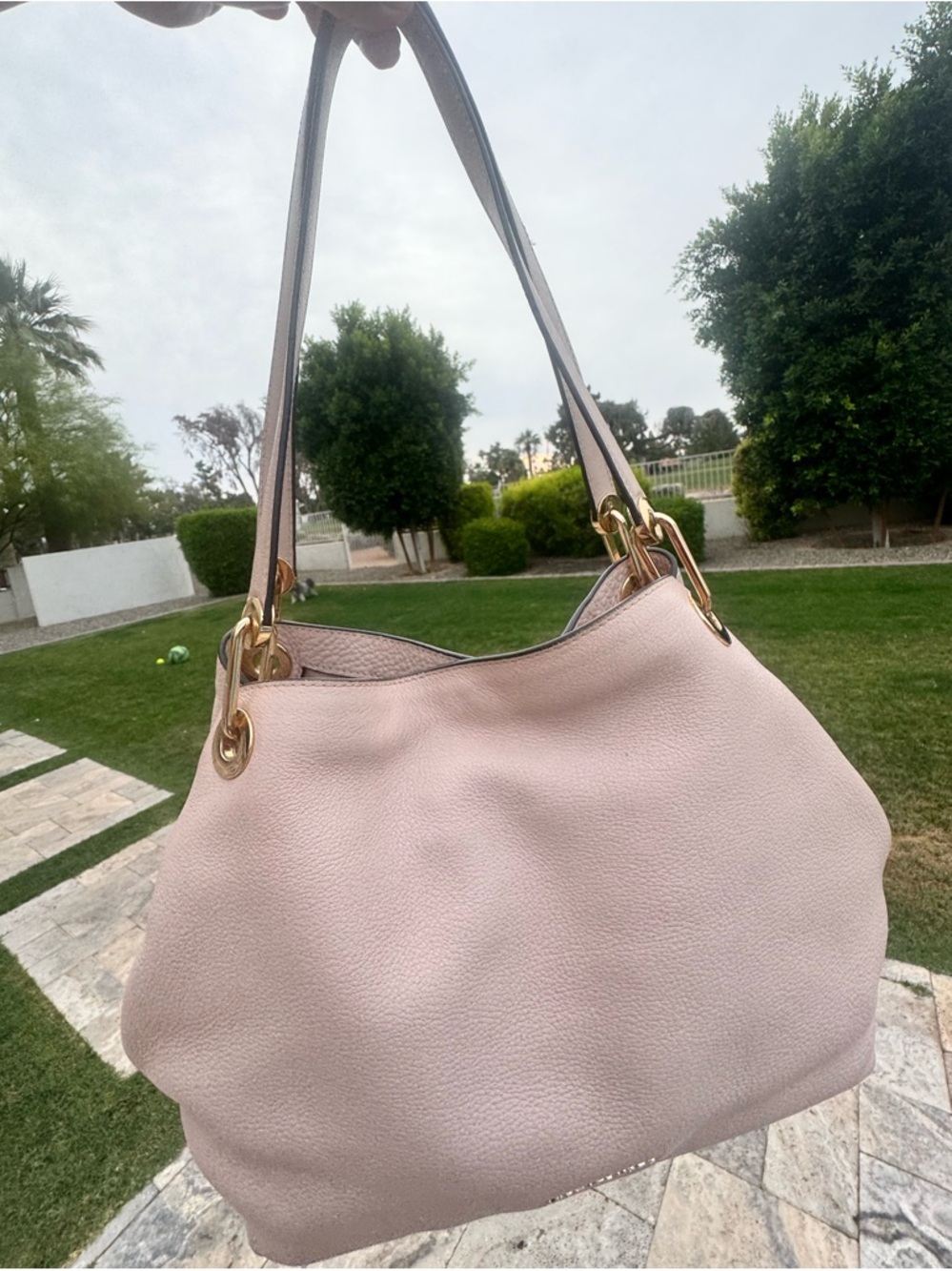 Michael Kors Soft Pink Pebbled Leather Shoulder Bag with Gold Hardware